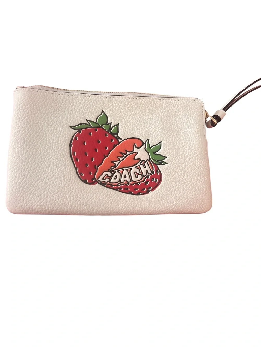 Coach NWT adorable Large Corner Zip Wristlet with sweet Strawberry Graphic